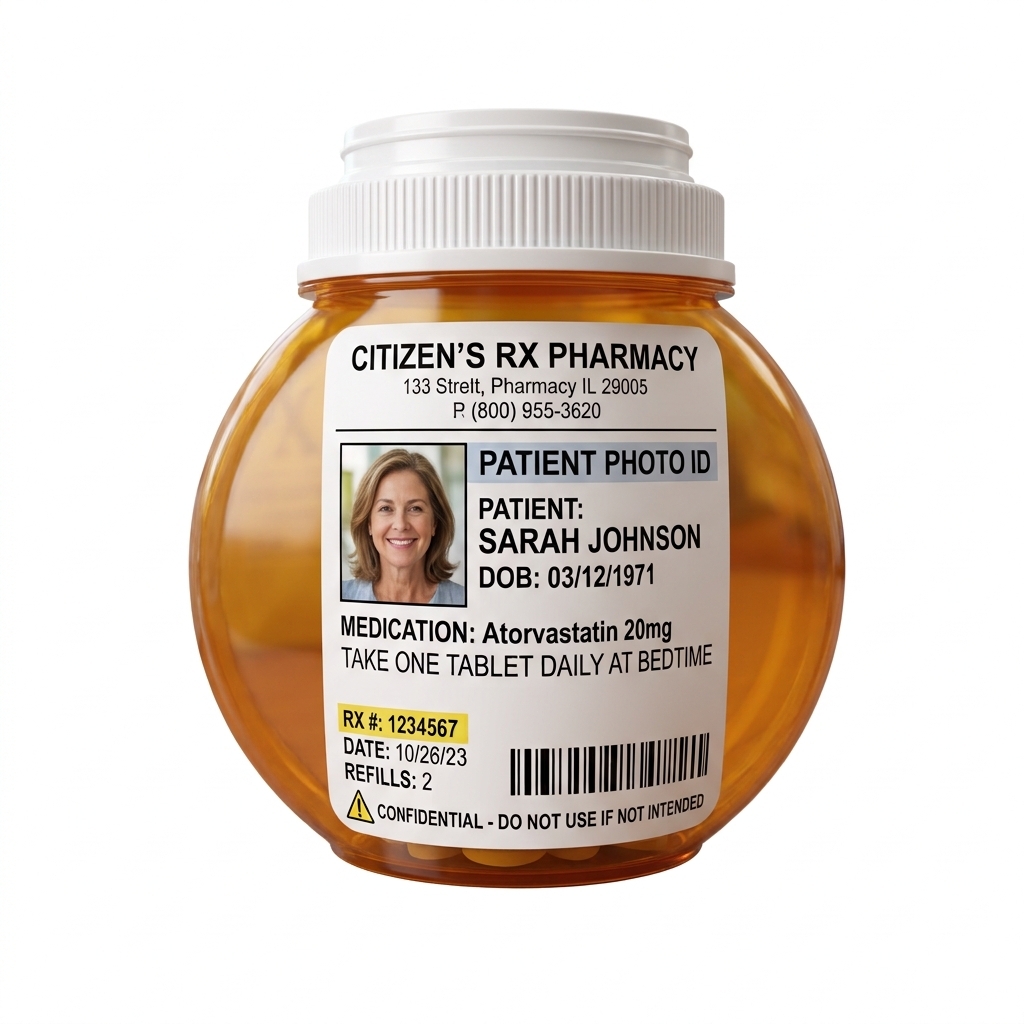 Prescription label with a patient photo