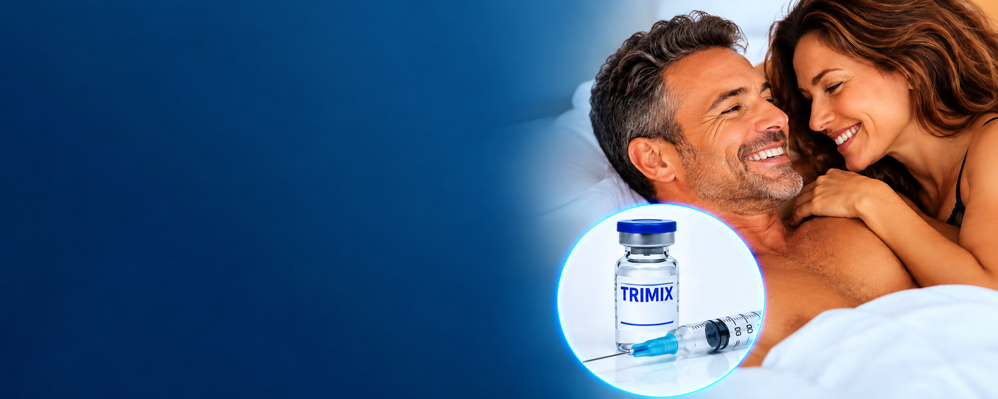 Couple relaxing together beside Trimix medication and a syringe